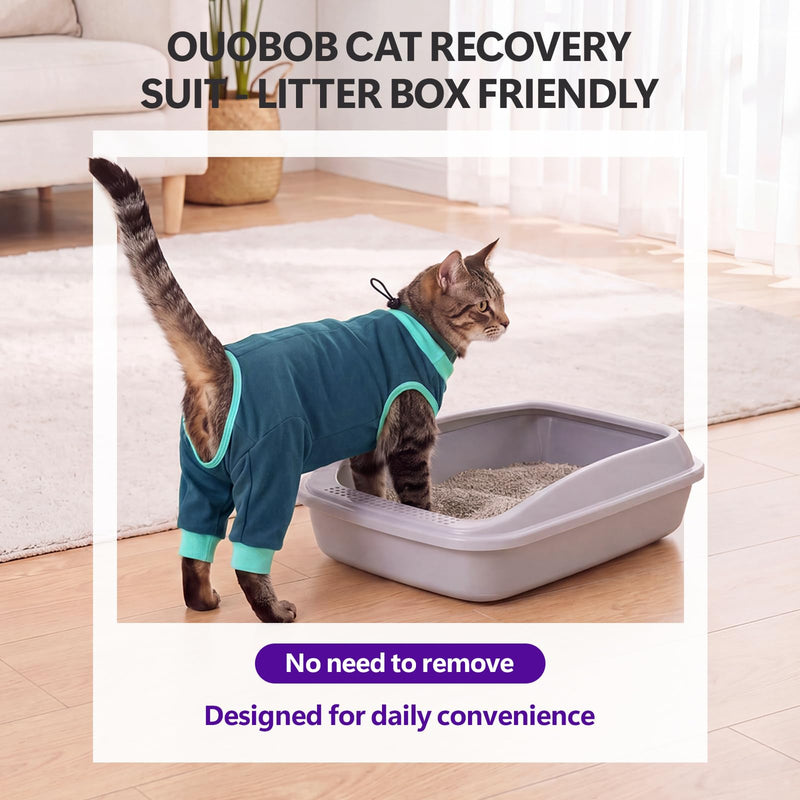 Cat Recovery Suit with Hind Legs, Soft Spay Recovery Suit for Female Cats, Kitten Onesie for Cats After Surgery, Anti-Licking Abdominal & Hind Leg Wound Protector, Cone Alternative - Green L Large