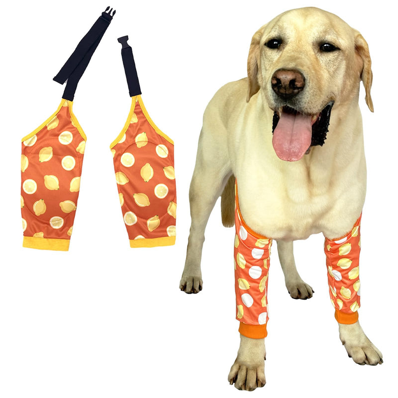 Dog Knee Protector Pad for Calluses Knee Brace Front Elbow Support Wrap, Pet Sleeves for Wounds Dog Elbow Callus Treatment for Medium Large Dogs with Scarf（3XL Lemon） 3XL .Orange Lemon