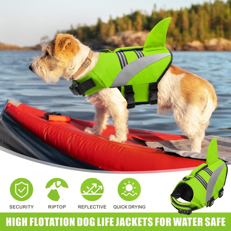 Mosucoirl Dog Life Jacket High Flotation,Shark Dog Lifesavers Floats Coat High Visibility Reflective Pet Safety Vest Swimsuits Small Medium Large Dog Life Vest for Swimming Boating Surfing Kayaking Green - PawsPlanet Australia