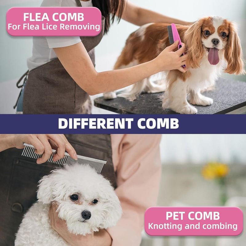 Dog Brush for Shedding,9 PCS in One Pet Slicker Hair Brush Kit with Pet Nail Clipper and File - Dog Cat Grooming Deshedding Undercoat Rake Brush Comb for All Small Large Dogs Cats Pink 9-Pink