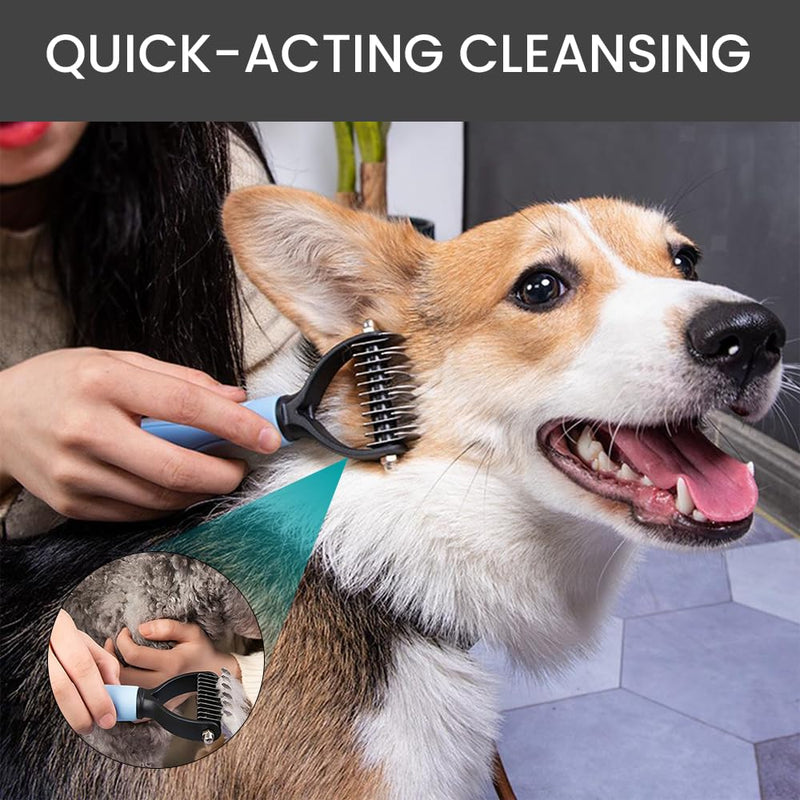 Pet Grooming Brush - Shedding Comb & Dematting Tool for Dogs & Cats, Extra Wide Undercoat Rake for Dog Grooming, Blue - PawsPlanet Australia
