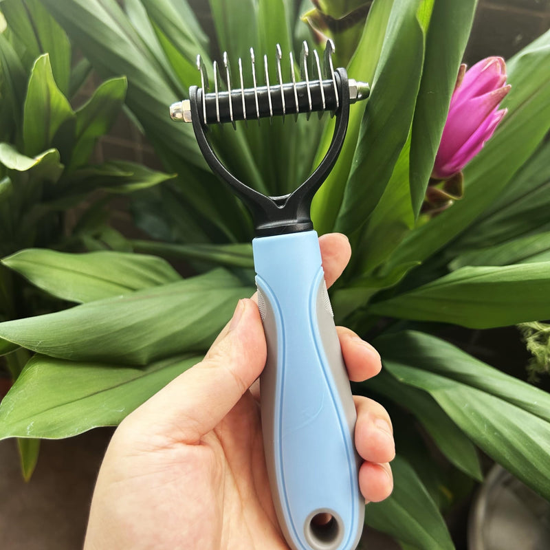 2-in-1 Pet Grooming Tool, Demating Comb for Small, Medium to Large Dogs and Cats, 11 + 6 Double-Sided Deshedding Tool, Removes Knots and Tangled Hair (Blue) Blue-a - PawsPlanet Australia