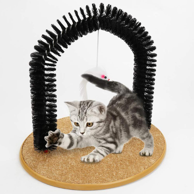 Cat Brush Arch Massager, Self Groomer with Scratch Pad Hanging Plush Mice Comb Scratcher Non-slip Kitten Back Massager for Pets - PawsPlanet Australia