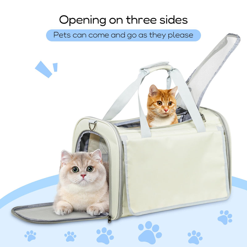 Pet Carrier for Large and Medium Cats，18x12x12 Inches Cat，Soft-Sided Pet Carrier for Big Medium Cats and Puppy,Indoor and Outdoor Uses Pet Privacy Protection Travel Carriers Off-white