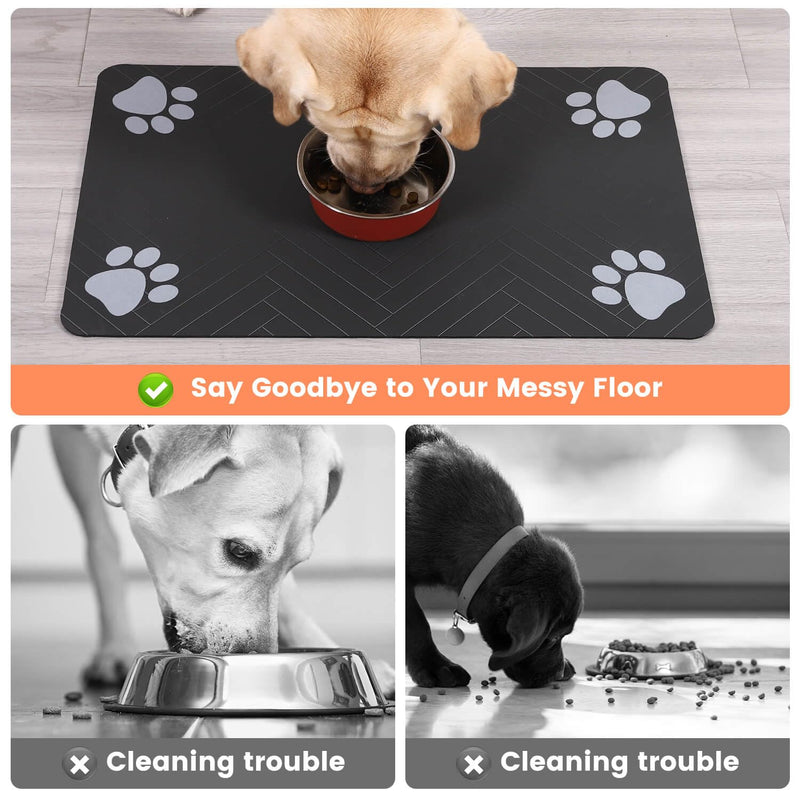 Pet Feeding Mat-Absorbent Pet Placemat for Food and Water Bowl, with Waterproof Rubber Backing, Quick Dry Water Dispenser Mat for Dog and Cat (12"x20", Striped Dark Gray) 12"x20" - PawsPlanet Australia