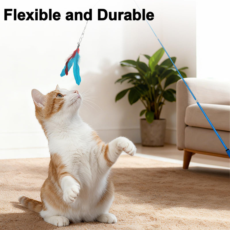 12PCS Interactive Cat Toys, Retractable Cat Toy Wand and Feather Toys Refills, Cat Toys for Indoor Cats to to Chase and Exercise, Replacement Teaser with Bell, Durable and Safety Feathers for Kitten - PawsPlanet Australia