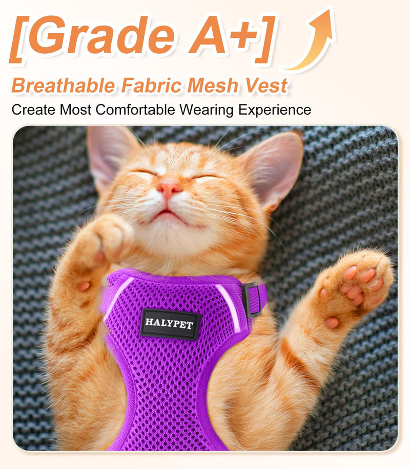 Halypet Cat Harness and Leash Set [ MAX Safety Third Generation ] Escape Proof Soft Adjustable Cat Leash Breathable Comfortable Vest Easy to Wear Kitten Harness for Outdoor Walking H200 Pro Purple Medium (13-18lb) - PawsPlanet Australia