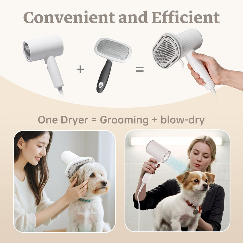 Dog Brush for Shedding, Professional 2-in-1 Pet Hair Dryer & Dog Grooming Brush with Removable Comb, Adjustable Temperature/Speed, Portable Brush for Dogs and Cats White