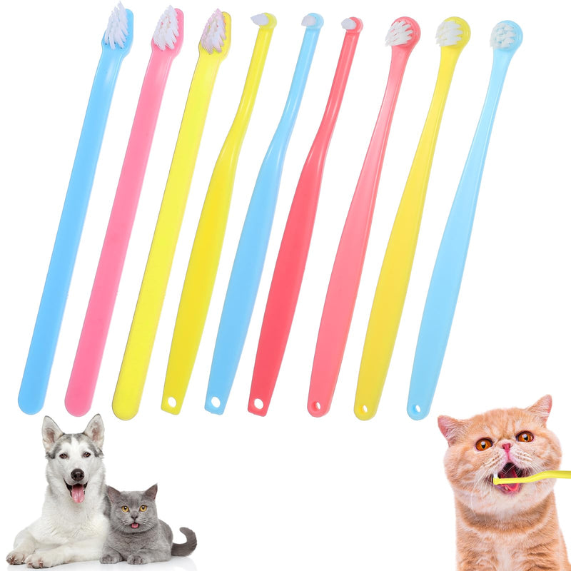 9Pcs Small Dog and Cat Toothbrush Micro Head Pet Toothbrush Bristles Easy to Handle Round Pointed Dog Teeth Cleaning Kit for Mini Pet Doggie Kitten (Blue Pink Yellow) - PawsPlanet Australia