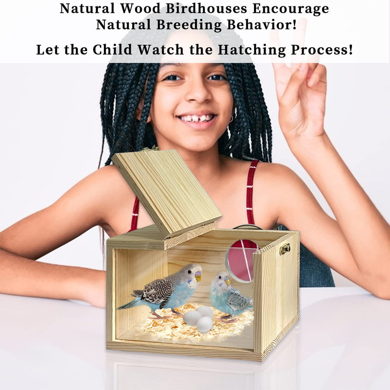 Transparent Parakeet Nesting Box,Wooden Parrot Nest Breeding Box with Perch Natural Bird House for Cage Suitable for Lovebirds Cockatiels Canaries Horizontal Box Small - PawsPlanet Australia