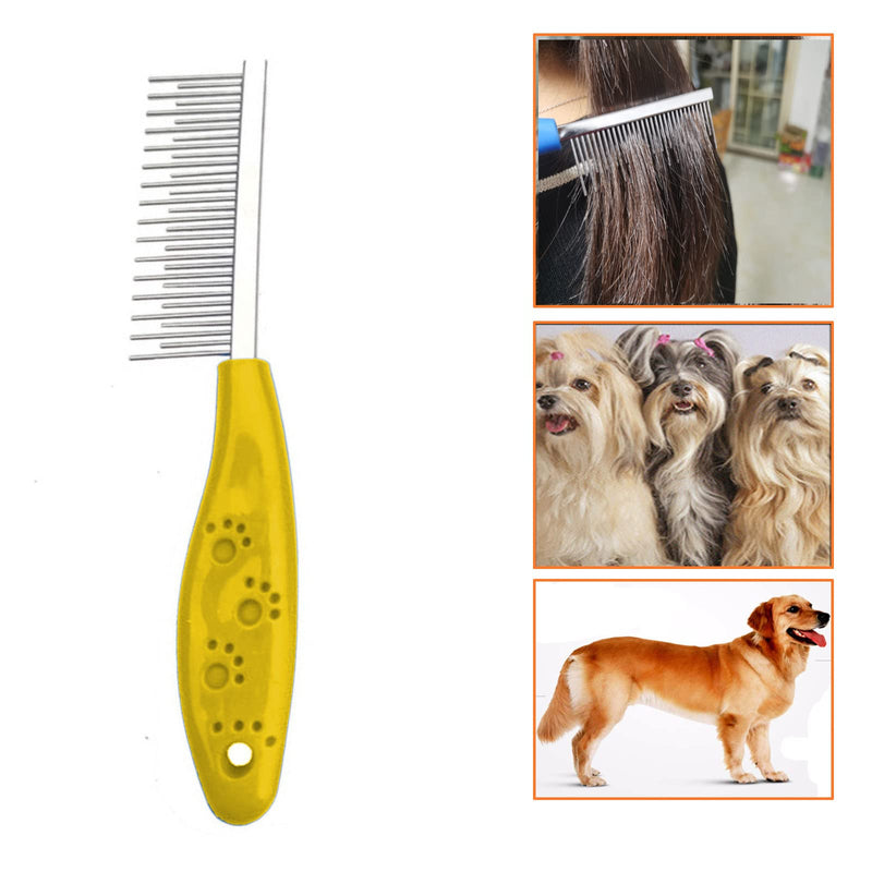 Dog or Cat Comb Grooming with Short and Long Teeth Dematting Knots Tangles Remover Combs Detangler Tool Suitable for Dogs Cats Poodle HorseStainless Steel Pin (Yellow) Yellow - PawsPlanet Australia