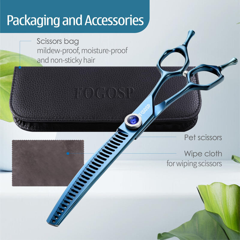 Professional Curved Chunkers Dog Grooming Scissors 7'' Curved Comb Thinning Shears for Dogs Pet 27 Teeth Japan VG10 Sharp and Smooth(7 Curve Chunker, Blue) 7.0 in Curved Chunkers Prussian Blue - PawsPlanet Australia