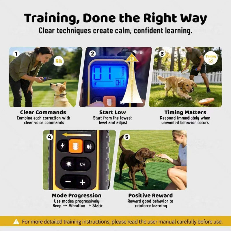 Waterproof Dog Shock Collar with Remote 3300 FT – 3 Modes Beep Vibrate Static, LED Light, 20-Level Adjustable, Rechargeable Training Collar for Small Medium Large Dogs 8-120 lbs - PawsPlanet Australia