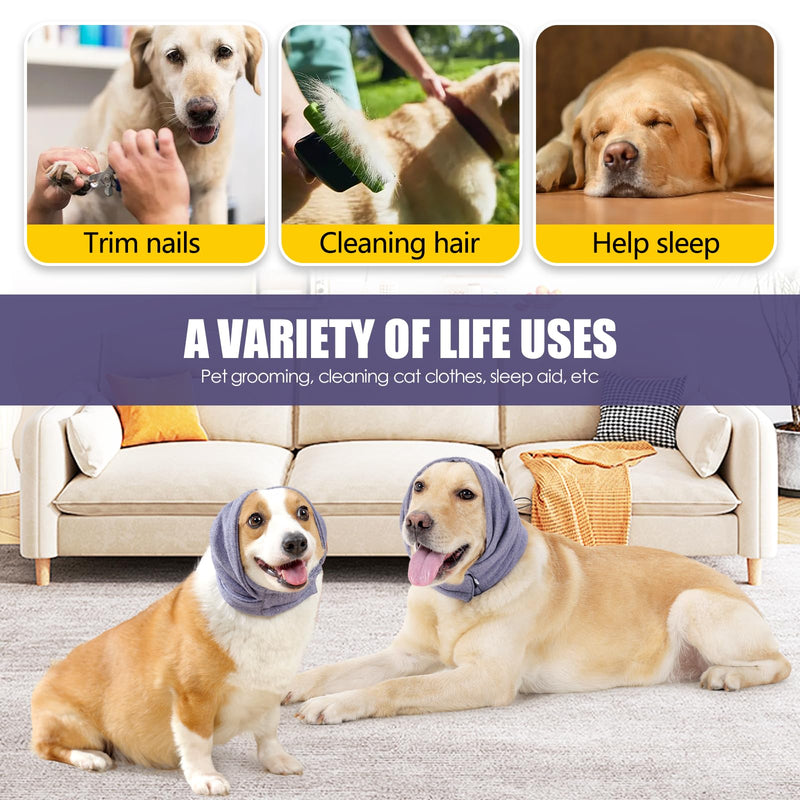 Dog Ear Muffs & No Shake Ear Wrap for Hematoma, Bathing, Drying & Noise Anxiety Relief - Elastic Ear Protector with Calming Hoodie Design for Grooming/Head Ear Cover (Light purple, L) Light purple
