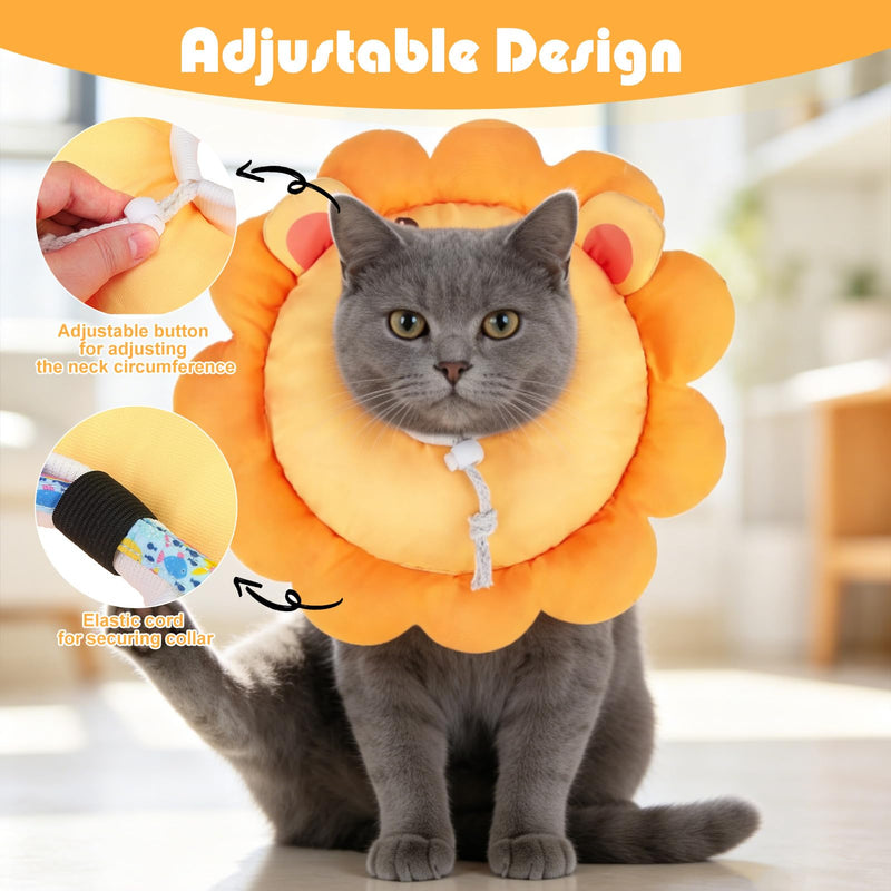EXPAWLORER Cat Cone Collar Soft, Cat Recovery E Collar After Surgery to Stop Licking, Adjustable Waterproof Neck Elizabethan Pet Kitten Puppy Donut Pillow for Cats Wound Healing, Lion Small(5-9.5in)