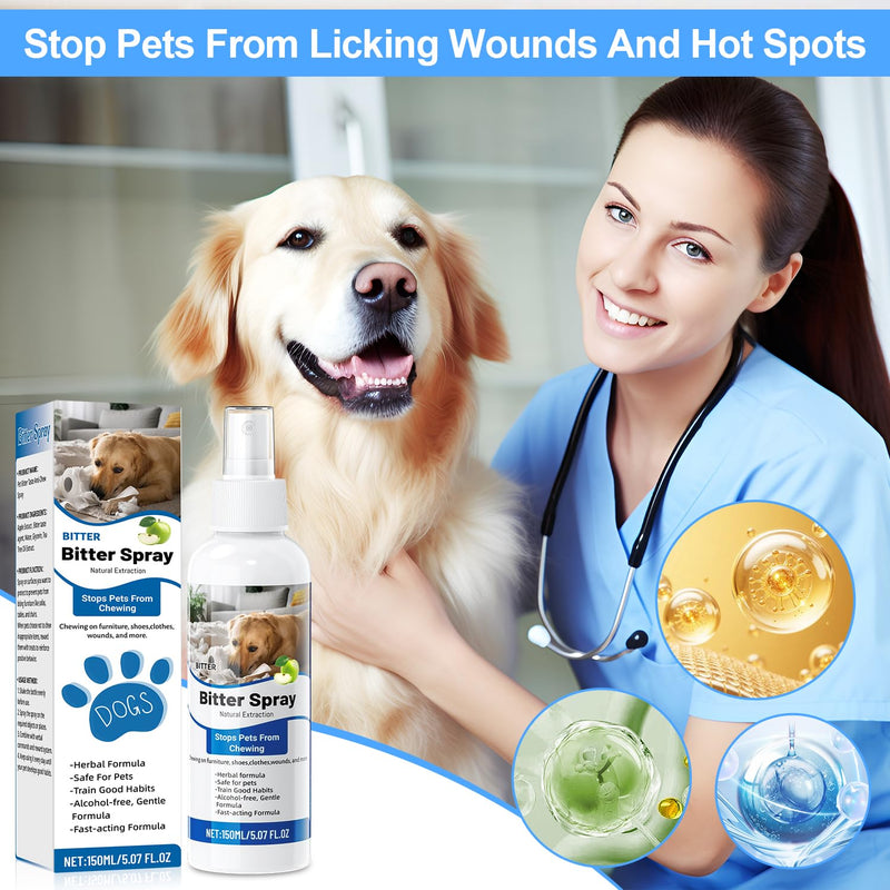 Bitter Apple Spray for Dogs to Stop Chewing | Natural Non-Toxic No Chew Spray for Dogs 150ml, Dog Training & Behavior Aids Chew Deterrent | Stop Licking Wounds | Protect Furniture Shoes - PawsPlanet Australia
