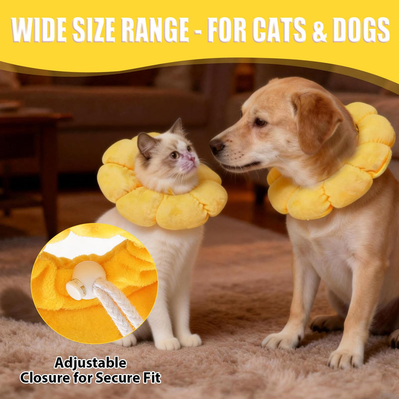 Cat Collar, Soft Flowers Elizabethan Cat Collar, Lick Protection Cat Collar for Cats Small Dogs After Surgery - Yellow, L Groß