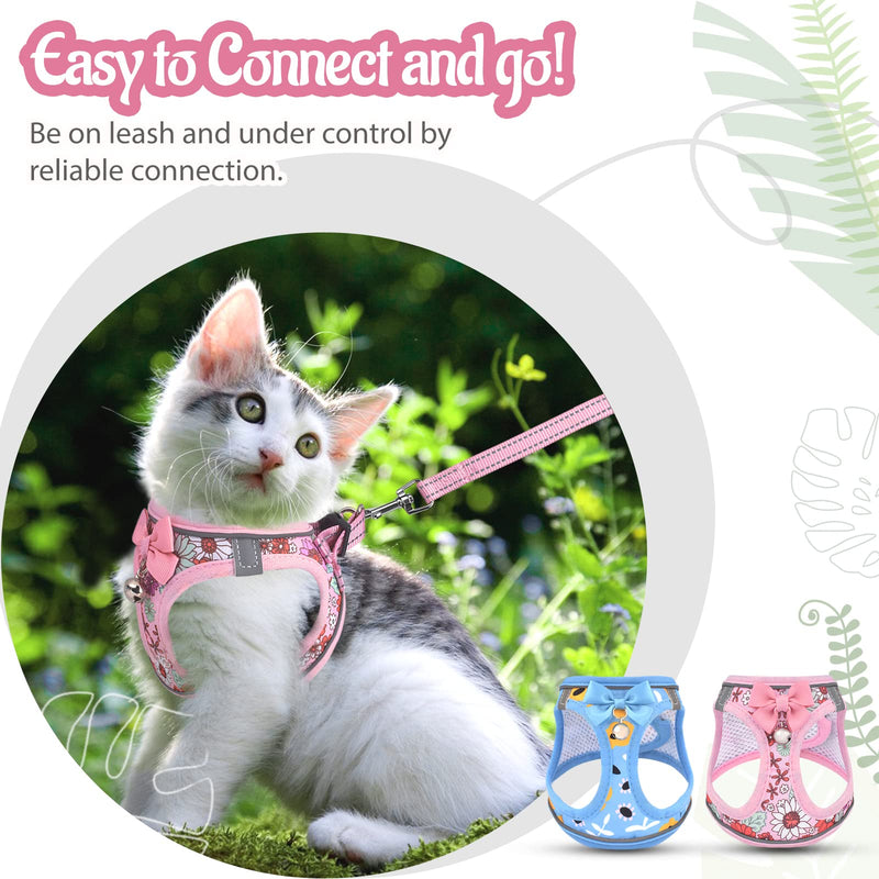 Cat Harness and Leash Escape Proof for Walking, Adjustable Soft Kitten Harness with Reflective Straps Step in Cat Vest Harness for Small Kitten and XS Dogs (Pink, XS-Chest(10.2"-11.8")) XS-Chest(10.2"-11.8") Pink