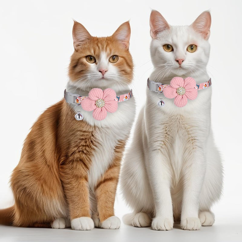 Breakaway Flower Cat Collar, Small Female Kitten Flower Collars, Cute Girl Cat Collar, Adjustable Safety Buckle Kitten Collars with Bells for Boy Girl Cats Puppies Small Pets, Pink - PawsPlanet Australia