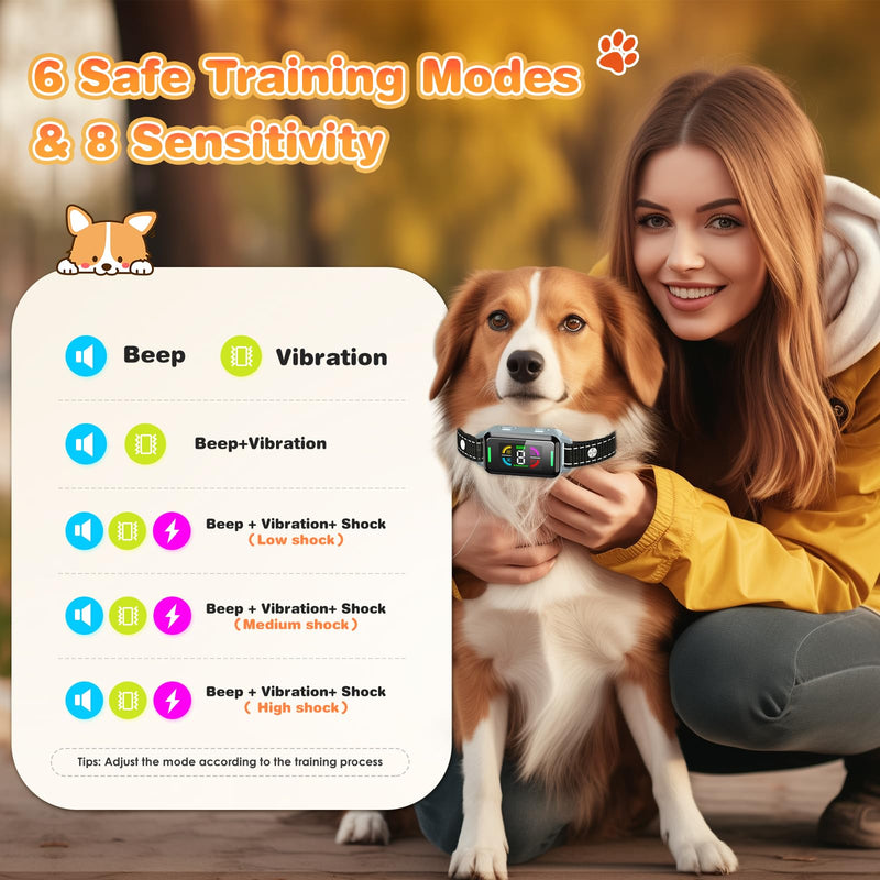 Dog Bark Collar, Bark Collars for Large Medium Small Dogs, Smart Training Collar with 4 Barking Training Modes & 8 Level Sensitivity Adjustable 3.08inches - PawsPlanet Australia