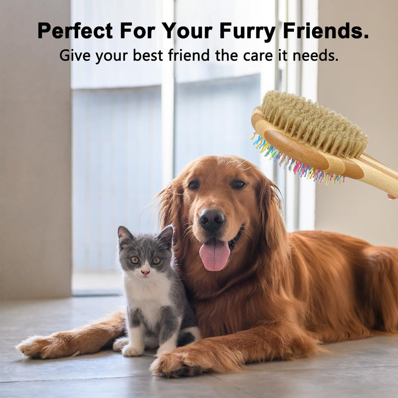 Dog Brush in Mint Green for Dogs Grooming and Detangling, Easy to Hold Ergonomic Handle, Double Sided Soft Silicone Teeth and Bristle Brushes, Best Pet Brush for Curly-haired Dogs, Eco Friendly - PawsPlanet Australia
