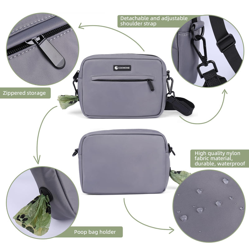 Dog Training Treat Pouch for Treats, Kibbles, Toys, Fanny Pack with Small Pouch, Cross-Body Bag Built in Poop Dispenser, Pet Food Carrier Bag Outdoor Travel Shoulder Bag (Light Gray) Light Gray - PawsPlanet Australia