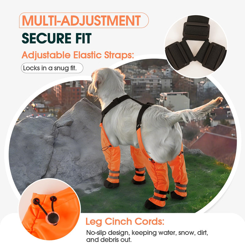 Pezluxe Dog Suspender Boots, Waterproof Anti-Slip Dog Rain Boots with Adjustable Strap for Small Medium Large Dogs, Reflective Paw Protector Pet Shoes for Outdoor Walking, Rain Snow Hiking, Orange, XS - PawsPlanet Australia