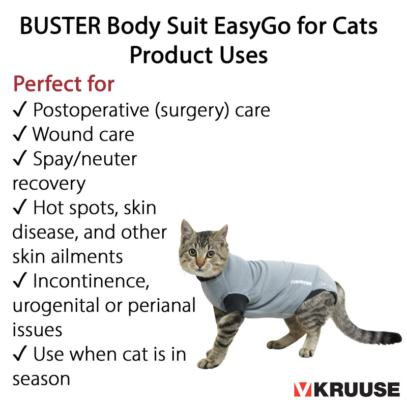 Kruuse Buster EasyGo Recovery Suit for Cats – Black/Grey (Small, 13.5") – Soft, Breathable Post-Surgery Bodysuit for Wound Care, Hot Spots & Incontinence – Comfortable Protection for Cats Small, 17.5 in - PawsPlanet Australia