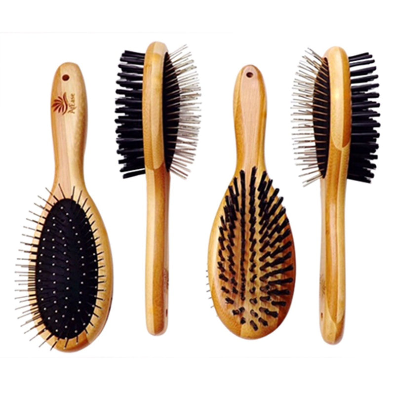 Double Sided Dog Brush - for Long or Short Haired Dogs and Cats Natural Bamboo Eco Friendly Pet Grooming Dual Sided Pin and Bristles for Deshedding Hair - PawsPlanet Australia