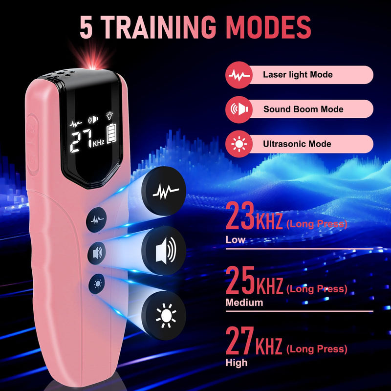 Dog Bark Deterrent Device, Ultrasonic Anti Barking Device for Dogs 35FT Far, Portable Dog Training Device to Stop Barking Neighbors Dog, 5 Modes| Safe & Effective for Small, Medium & Large Dogs，Pink