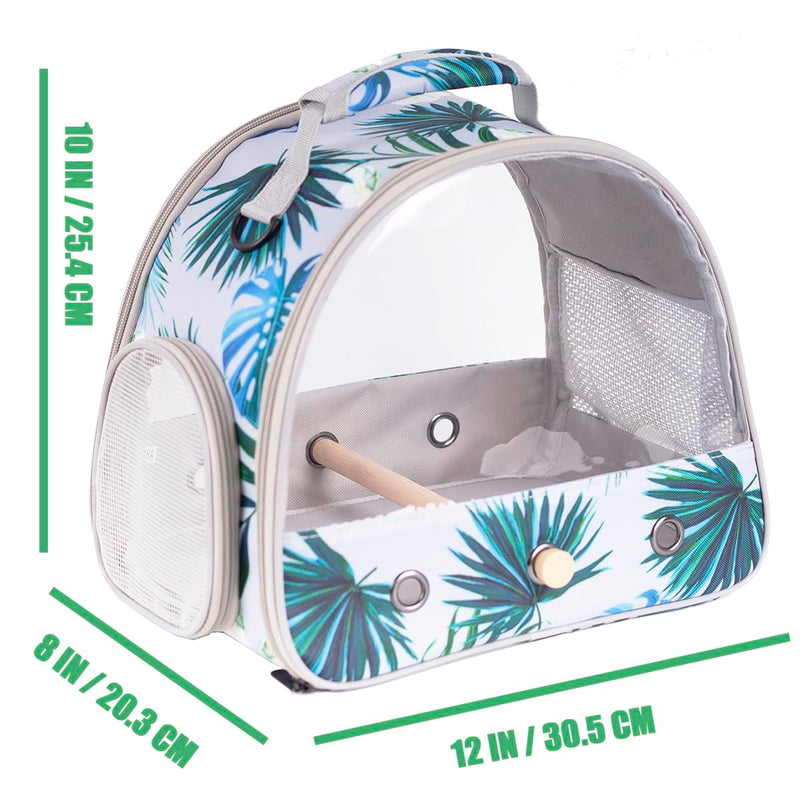 Portable Small Bird Travel Carrier Cage with Stand Perch, Bird Carrier to Carry Parakeet Budgies Parrot Cockatiel Conure Outdoor, Front Clear Window with Floral Printing Blue Small Bird Carrier - PawsPlanet Australia