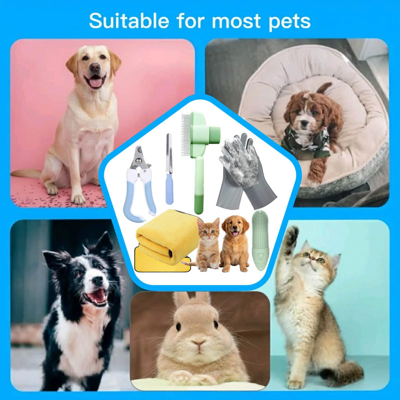 Cat&Dog Grooming Kit-6PCS for Cat Flea Comb, Dog Brush For Shedding,Pet Nail Clippers For Dogs,Pet Grooming Gloves, Dog Finger Toothbrush & Dog Bath Towel- Perfect Cat Grooming Supplies green - PawsPlanet Australia