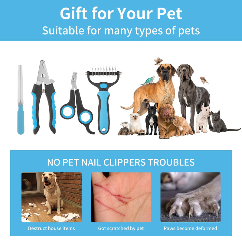Professional Dog Nail Trimmers & Clippers with Safety Guard - 4-Piece Grooming Kit for Safe Painless Nail Trimming, Includes Pet Nail Clippers and Dog Brush for Shedding - PawsPlanet Australia
