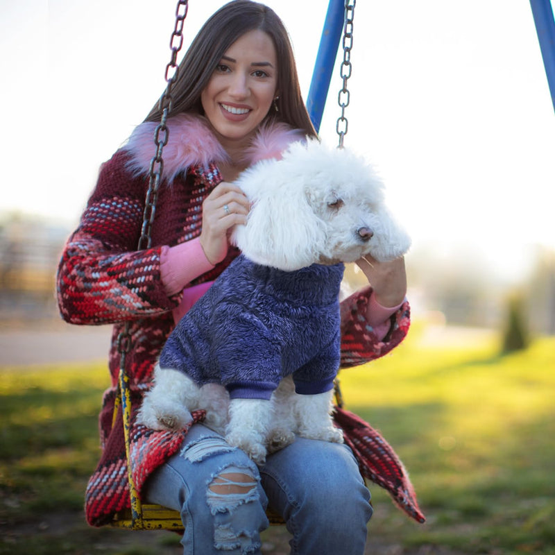 Idepet Velvet Dog Pajamas, Turtleneck Dog Sweater Fuzzy Plush Onesie Soft Cat Apparel Pet Clothes Winter Outfit Doggy Pjs Puppy Jumpsuit for Small Dogs Cats (Navy,M) Medium(Chest:14.1.0") Navy - PawsPlanet Australia