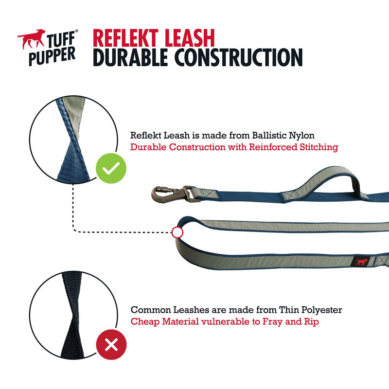 Tuff Pupper Extreme Reflective Dog Leash | Heavy Duty Double Handle Dog Leash to Hold Strong Dogs | Reflecting for Safe Night Walks | 6 Foot Dog Leash w/Lockable Clip for Security | Medium & Large Dog 6 feet long Epic Black - PawsPlanet Australia