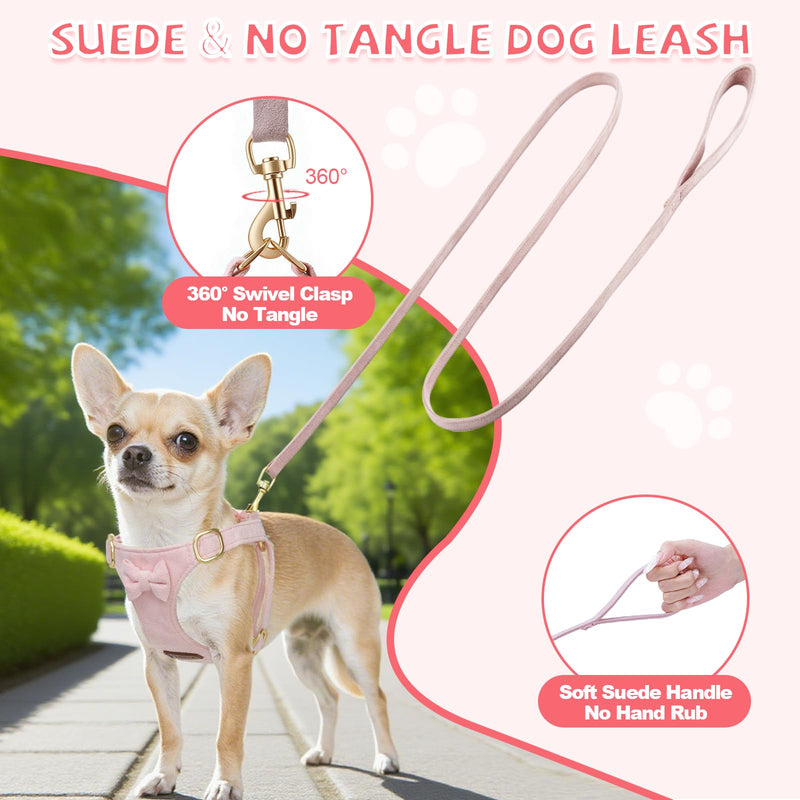 No Pull Small Dog Harness and Leash Set, Adjustable Puppy Harness for Extra Small XS XXS Girl Dogs, Soft Suede No Choke and Escape Proof Pet Harness Vest Leash for Puppy Cat (Pink S) Pink - PawsPlanet Australia