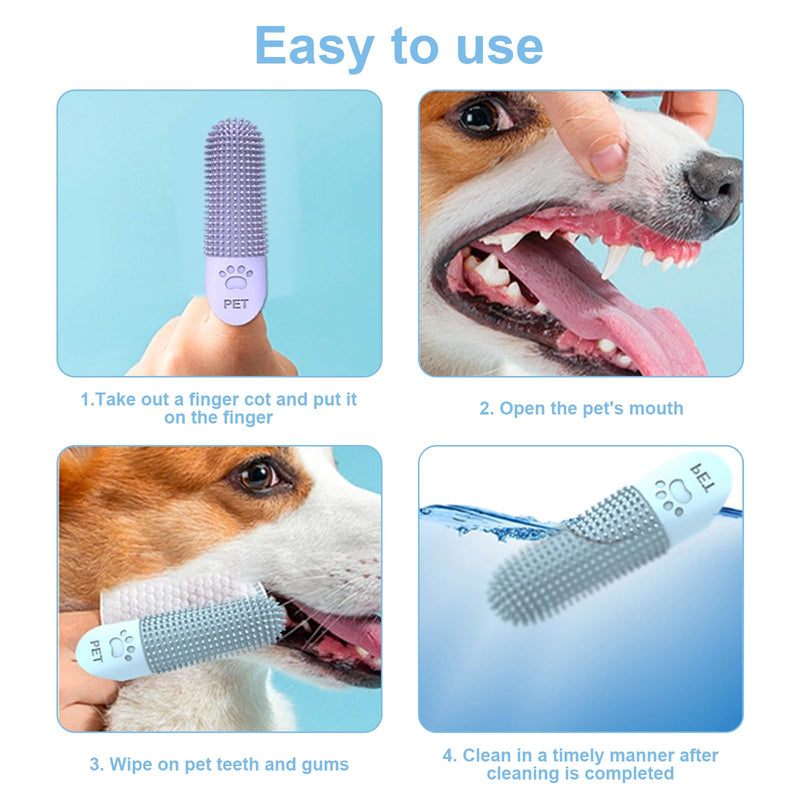 4-piece set of finger brushes for dog dental care, made of soft silicone, dog toothbrush with 360° bristles for cats and dogs, extended design to prevent slipping, gentle teeth cleaning – a must-have for pet lovers