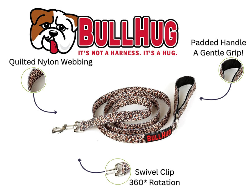 BULLHUG 6 FT Bulldog Leash with Padded Handle. Perfect for Bulldogs, French Bulldogs, Pugs & All Breeds. Leashes for Walking, Training Lead for Bulldogs (Leopard) LEOPARD - PawsPlanet Australia