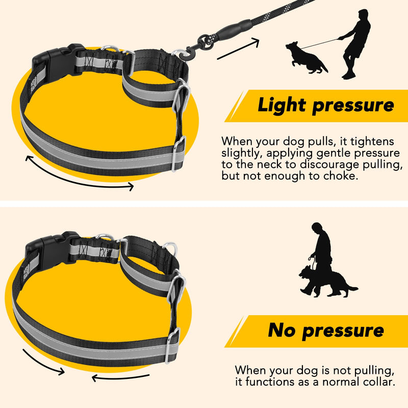 Mayerzon 1.5" Wide Reflective Martingale Collar for Large Dogs, Patented No Pull Heavy Duty Walking Training Dog Collar for Pitbulls German Shepherds, with Buckle, 2 D-Rings, Adjustable (Black, L) Black L: 16.5" - 20.75" - PawsPlanet Australia