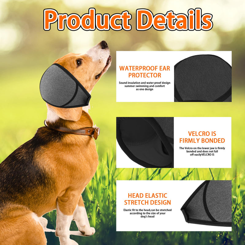 Dog Ear Protectors, Comfort Dogs Ear Muffs Noise Protection, Waterproof Adjustable Dog Snood Swim Ear Protectors for Bathing, Swimming, Travel, Outdoor Activities (Gray, M)