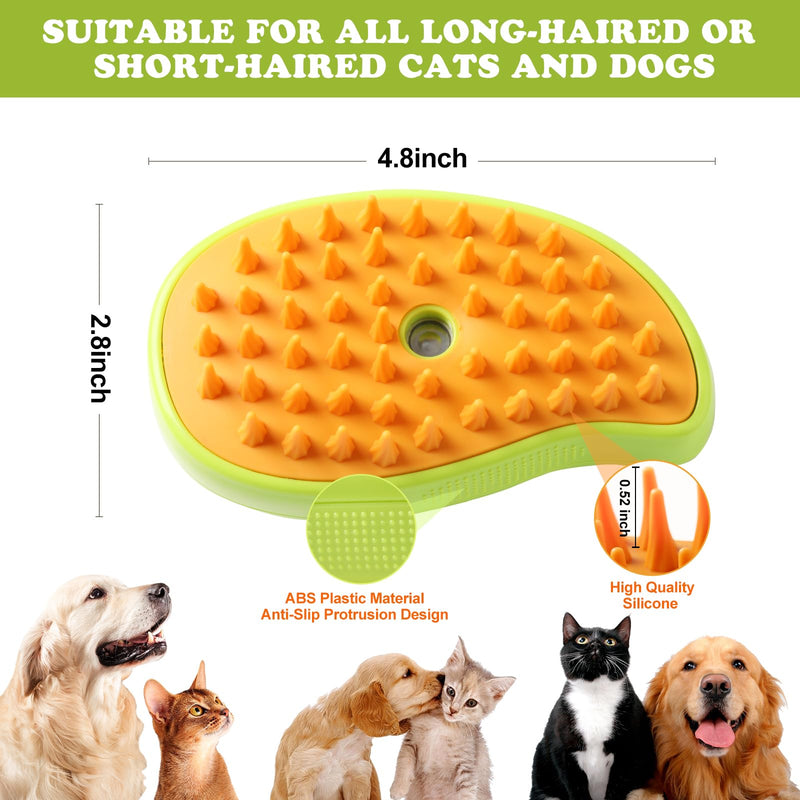 Steam Brush for Cats Shedding, 3 in 1 Steamy Water Pet Hair Removal Comb with Steamer, Spritz Comb for Dog, Indoor Cat Spray Mist Grooming Defur Brush, Cepillo Vapor Gato Perro, Steaming Cleaning Spa Green
