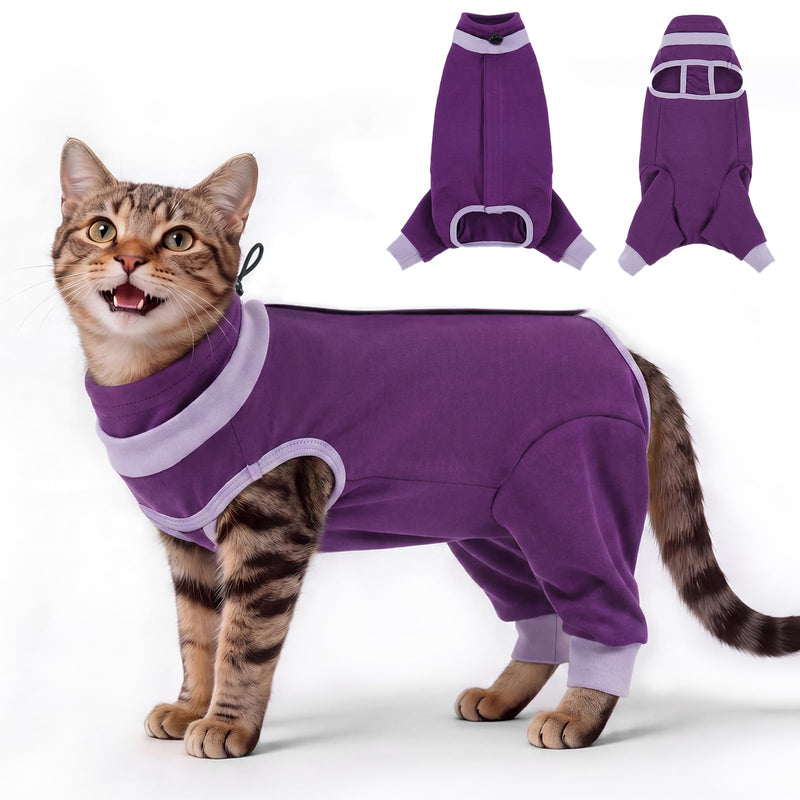 BRKURLEG Cat Recovery Suit with Hind Legs, Breathable Post Spay Onesie for Female Cats & Kittens, Anti-Licking Abdominal & Hind Leg Wound Protector, Cone Alternative, Purple XL X-Large