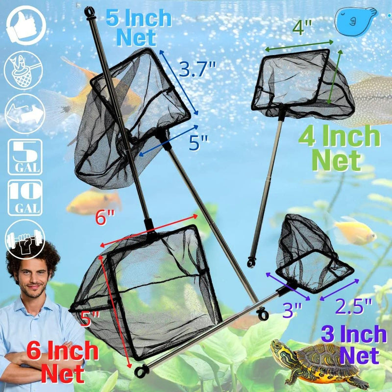 Aquarium Betta Fish Net Protect Delicate Fin, Soft Fine Deep Mesh Scooper w/Sturdy Extendable 7~14 Inch Stainless Steel Long Handle for Shrimp Fish Tank Small Pond & Pool 5 Inch aquarium net - PawsPlanet Australia