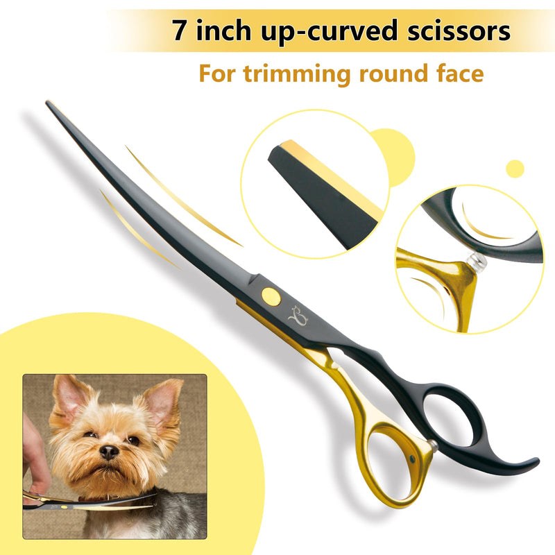 Dog Grooming Scissors，Paint Coated Curved Thinning Scissors with Safety Round Tips, Sharp and Durable 5 in 1 Dog Scissors for Grooming - PawsPlanet Australia