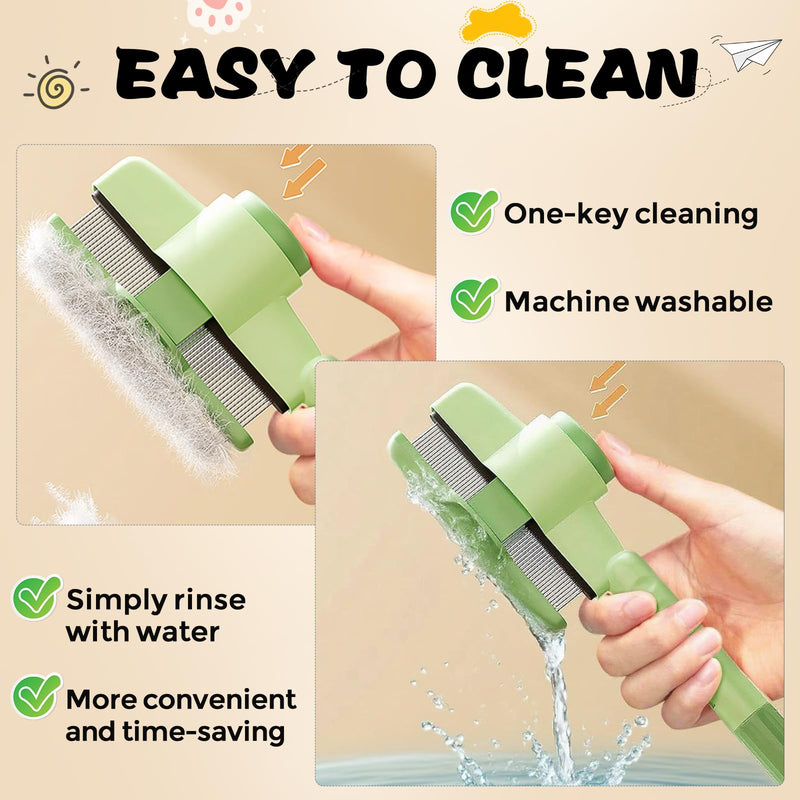 2PCS Pet Comb for Dogs & Cats Pet Hair Removal Comb with Long & Short Stainless Steel Metal Teeth for Shedding and Tangles Self-Cleaning Cat Grooming Brush with Release Button (2PCS set) 2PCS set