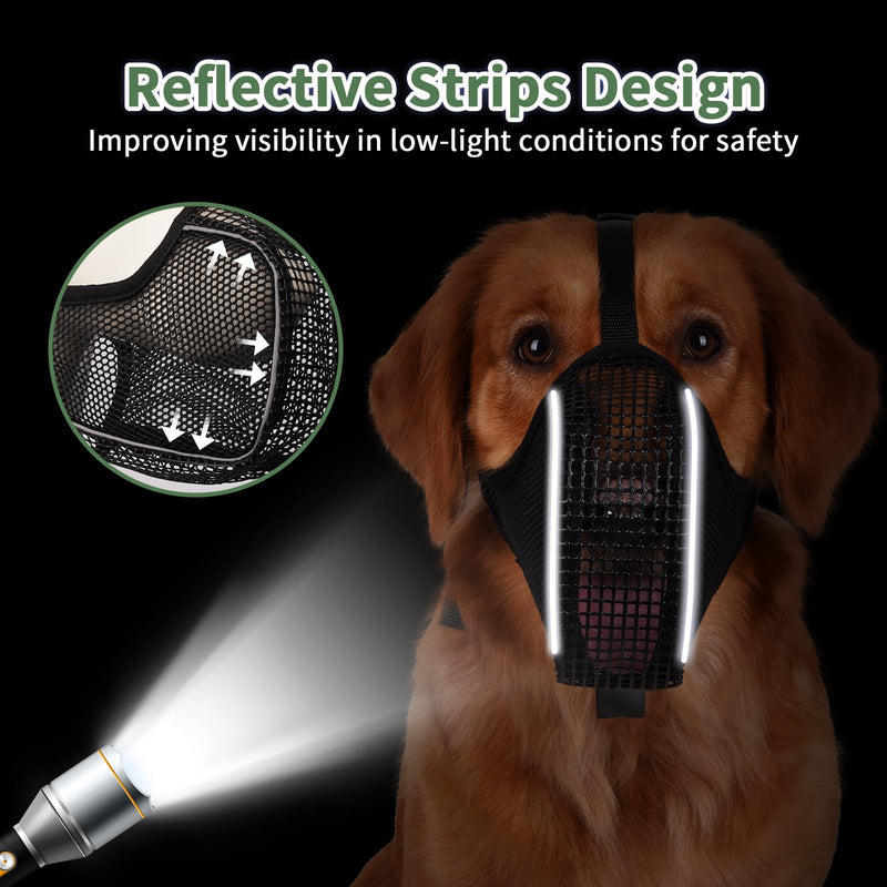 Mayerzon Dog Muzzle, Mesh Muzzle with Panting Room for Large Medium Small Sized Dogs, Soft Muzzle to Prevents Biting Eating for Grooming Vet Visit Walking, Reflective and Full Covered Black L - PawsPlanet Australia