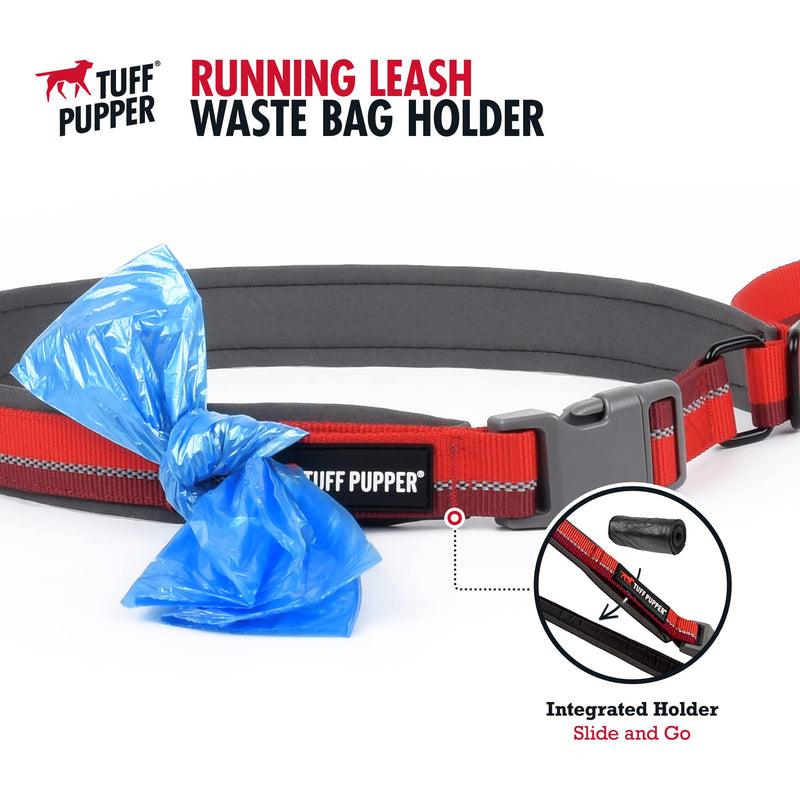 Tuff Pupper Hands Free Bungee Dog Leash | Lightweight for Running Jogging Walking | Adjustable Padded Waist Belt (24-50 inch) | Bungee Stretch 3 to 6 Feet | Strong Ballistic Nylon w/Reflective Strips Fiery Red