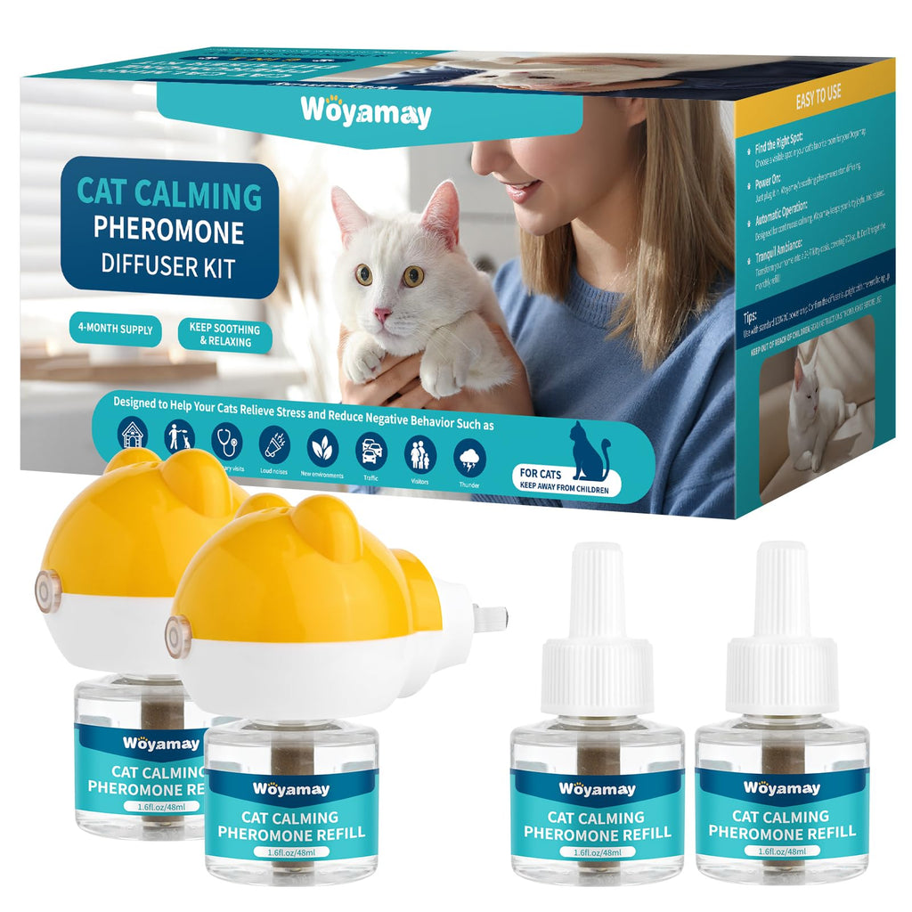 Cat Calming Diffuser - Cat Pheromones Calming Diffuser for Cat Anxiety Relief 6-in-1 Cat Pheromone Diffuser Kit with 2 Diffuser + 4 Refill 48ml Vial - 120 Days Pheromone Diffuser to Calm Cats 2 Diffuser, 4 Refills