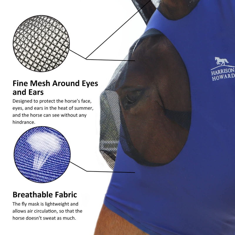 Harrison Howard Super Comfort Stretchy Fly Mask Large Eye Space with UV Protection Soft on Skin with Breathability Navy Blue L Full Size Full (Large)