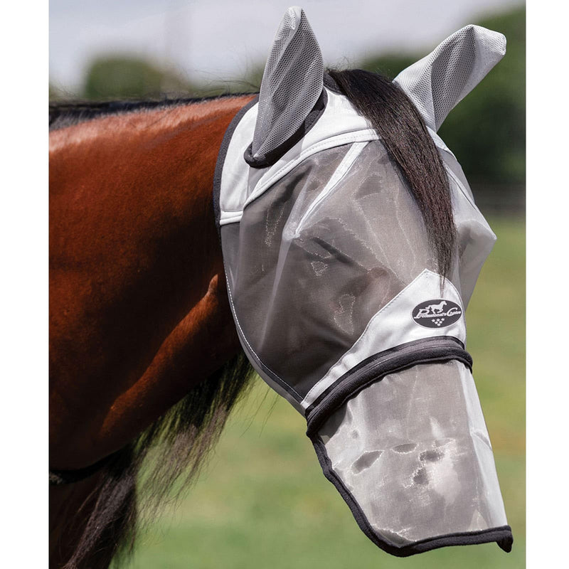 Professional's Choice Fly Screen Mask with Nose Cover | UV Protective Lightweight mesh | Breathable and Soft Ear coverings | Forelock Hole for Added Security and Comfort | Warmblood Size | Gray